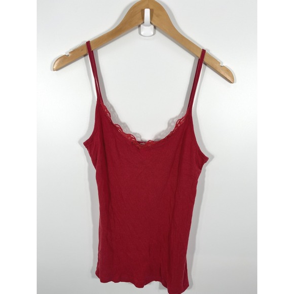 Tex by Max Azria Tops - Y2K Womens Cami Top L Red Lace Coquette Dainty‎ Romantic Feminine 100% Cotton